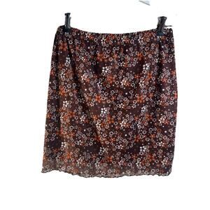 Ditsy Brown Floral Mini Skirt Women’s Large Retro 70s 60s Hippy Grunge